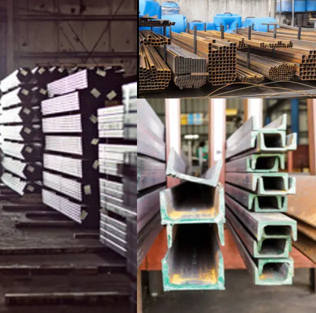 A bunch of different types of steel in a warehouse.